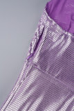 Purple Elegant Solid Patchwork Slit Zipper Spaghetti Strap Long Dress Dresses