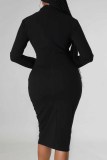 Vestidos de falda lápiz con cuello en V y letras con estampado elegante negro