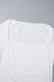 Белые повседневные однотонные базовые платья с квадратным воротником и длинным рукавом