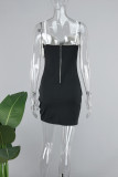 Black Sexy Casual Solid Patchwork Backless Contrast Spaghetti Strap Sleeveless Dress Dresses