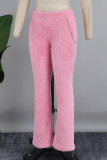 Catene patchwork solide sexy rosa Pantaloni regolari a vita bassa a tinta unita a matita