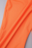 Orangefarbener, legerer, einfarbiger, schmaler Jumpsuit mit Reißverschluss und Kragen