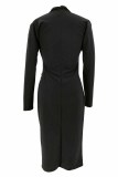 Черные элегантные платья-юбка-карандаш с буквенным принтом и V-образным вырезом