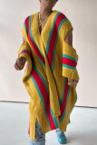 Kaki Street Color Block urholkat Patchwork Slit Cardigan Collar Ytterkläder
