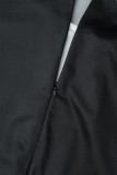 ブラックカジュアルプリントパッチワークスリットOネックラップスカートプラスサイズドレス