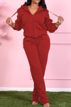 Красный Повседневный Однотонный Лоскутный Карман на шнурке Воротник с капюшоном Длинный рукав Две части