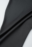Macacão skinny preto casual patchwork sólido com zíper
