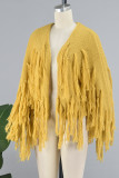 Ropa de abrigo cárdigan con borlas lisas casual amarillo