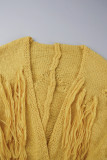 Gelbe, lässige, einfarbige Cardigan-Oberbekleidung mit Quasten