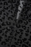 Черные сексуальные узкие комбинезоны с принтом в стиле пэчворк и застежкой-молнией с круглым вырезом