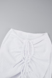 Белый сексуальный однотонный бандаж в стиле пэчворк с круглым вырезом и коротким рукавом из двух частей