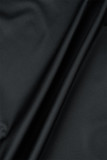 Black Casual Print Patchwork Slit O Neck Wrapped Skirt Plus Size Dresses