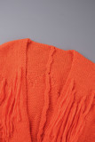 Orangefarbene, lässige, einfarbige Cardigan-Oberbekleidung mit Quasten