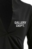 Vestidos de falda lápiz con cuello en V y letras con estampado elegante negro