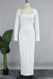 Vita Casual Solid Basic fyrkantig krage långärmade klänningar