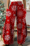 Pantalones con estampado informal y bolsillo de retales con estampado informal de cintura alta y pierna ancha con estampado completo rojo blanco
