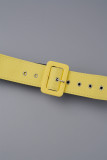 Vendaje estampado casual amarillo con cinturón Manga larga Dos piezas