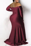Rotes, sexy, formelles, solides, rückenfreies, geschlitztes Abendkleid mit V-Ausschnitt und Kleider in Übergröße