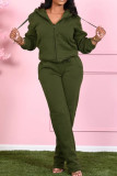 Armée vert décontracté solide Patchwork cordon de serrage poche col à capuche manches longues deux pièces