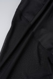 黒のセクシーなパッチワークソリッドホット掘削中空シースルータートルネックスキニージャンプスーツ
