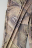 Pantalones con estampado casual, pitillo, básicos, de cintura alta, con estampado completo, color marrón