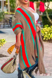 Kaki Street Color Block urholkat Patchwork Slit Cardigan Collar Ytterkläder