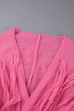 Roze casual effen vest met kwastjes bovenkleding