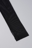 Noir Sexy Patchwork solide forage chaud évidé transparent col roulé combinaisons maigres