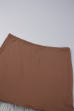 Bandagem sexy patchwork marrom escuro frente única sem mangas duas peças