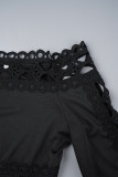 Svarta Casual Solid urholkade långärmade klänningar från axeln