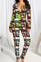 Colour Living print patchwork knopen jumpsuits
