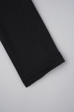 黒のセクシーなカジュアル固体中空スリット V ネック長袖ドレス
