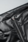 Calça preta casual sólida patchwork dobra skinny cintura alta convencional cor sólida
