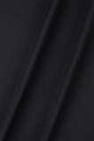 Schwarze, sexy, einfarbige, zerrissene Patchwork-Kleider mit O-Ausschnitt und Wickelrock