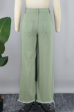 Green Street Pantalones rectos de cintura alta con cremallera y botones de bolsillo con diseño de bloques de color y patchwork de patchwork de color verde