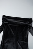 Robes noires sexy décontractées en patchwork uni à épaules dénudées et manches longues