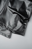 Pantalon noir décontracté uni en Patchwork pliable, slim, taille haute, couleur unie conventionnelle