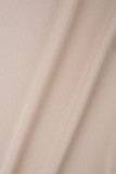 Khakifarbenes, elegantes Zweiteiler mit einfarbigen Knöpfen, O-Ausschnitt und kurzen Ärmeln