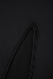 Robes noires décontractées et sexy, couleur unie, fente ajourée, col en V, manches longues