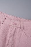 Pink Street Color Block Patchwork Pocket Buttons Zipper Straight High Waist Straight Patchwork Bottoms
