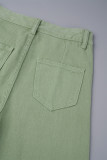 Verde rua cor bloco retalhos bolso botões zíper em linha reta cintura alta reta retalhos bottoms