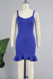 Blue Sexy Casual Solid Backless Spaghetti Strap Vest Dress Dresses