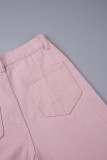 Roze straatkleurblok patchwork zakknopen rits rechte hoge taille rechte patchwork broek