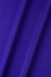 Синяя повседневная однотонная лоскутная юбка с круглым вырезом и запахом, платья больших размеров