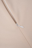 Khaki Elegant Solid knappar O-hals Kort ärm Två delar