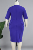 Синяя повседневная однотонная лоскутная юбка с круглым вырезом и запахом, платья больших размеров