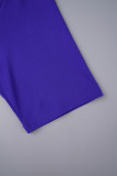 Azul Casual Sólido Patchwork O Pescoço Saia Envolvida Vestidos Plus Size