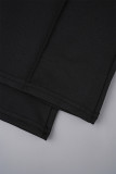 Zwarte casual effen kwastjes patchwork doorzichtige hete boorrits O-hals normale jumpsuits