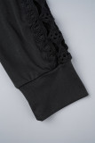 Negro Casual Sólido Ahuecado Fuera del hombro Vestidos de manga larga