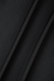 Robe longue noire, Sexy, décontractée, couleur unie, ajourée, frenlum, col rond
